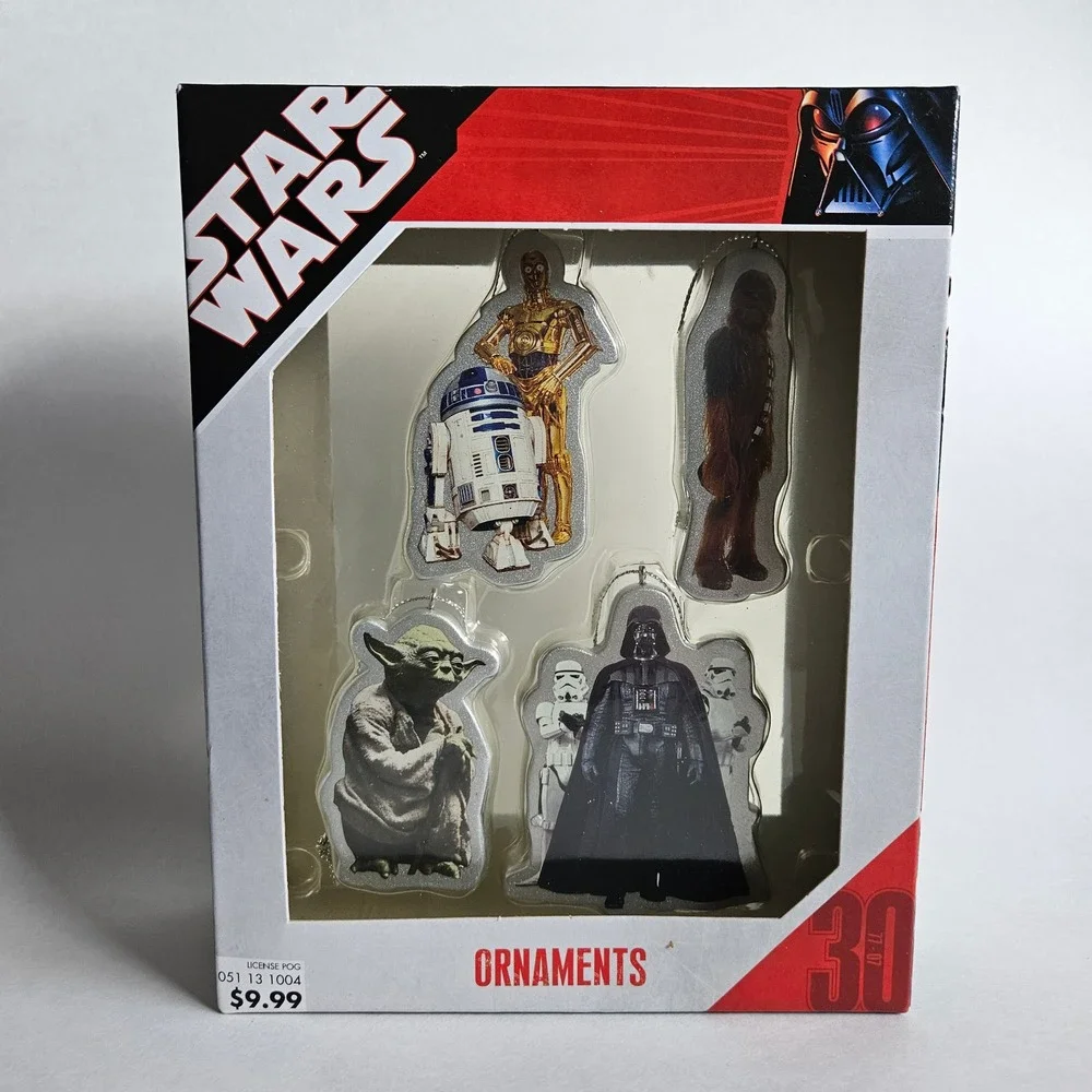 Star Wars 30th Anniversary Ornament Set 2007 Yoda Darth Vader R2-D2 C-3PO 4 Pack